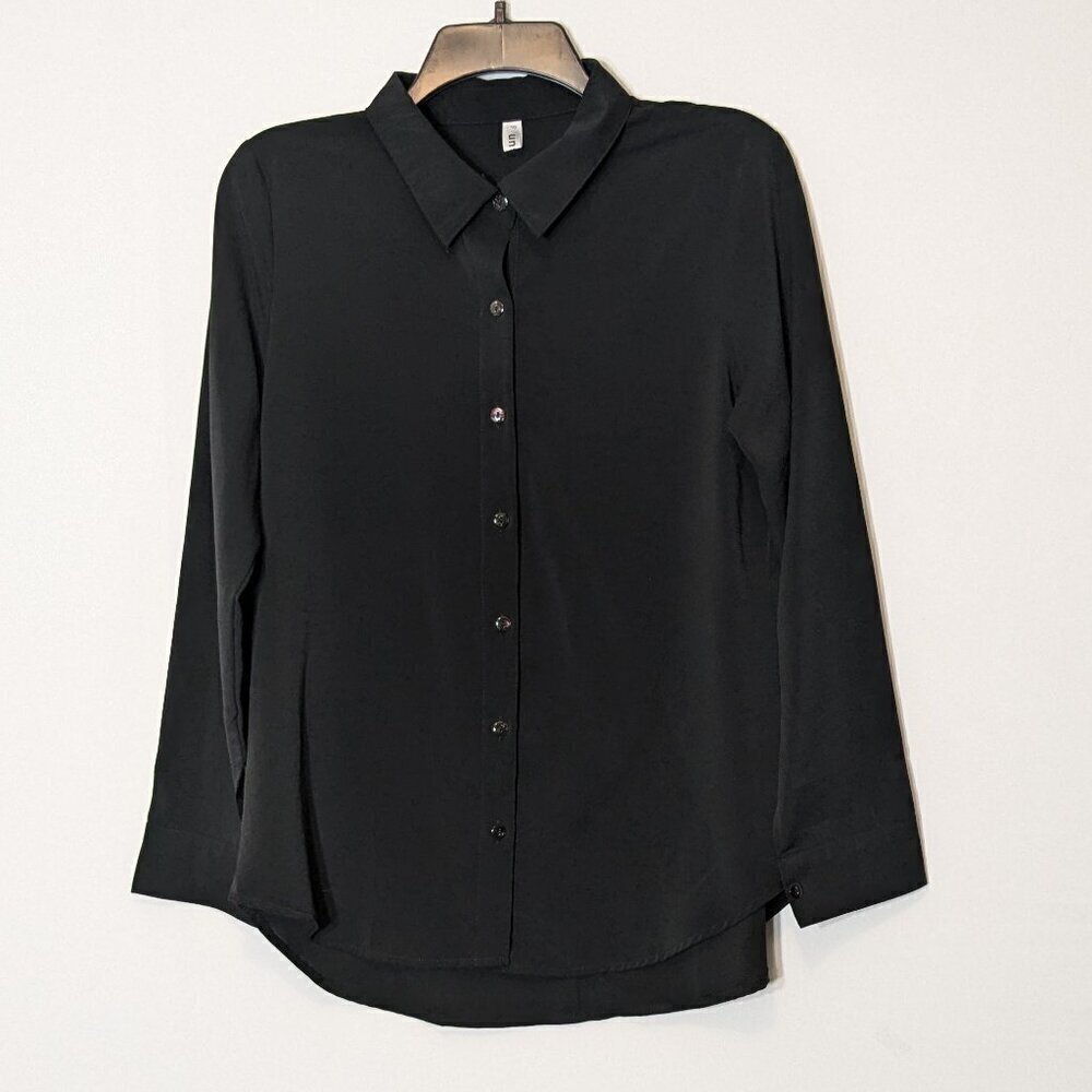 DIOSUN, Black, Dressy Long Sleeved Button Collar Blouse; Size S